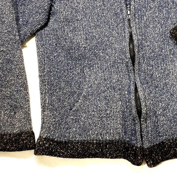 Milma's Crafts Alpaca Cardigan Sweater Women S/M Denim Blue Zipper Hood Pockets - Picture 4 of 7